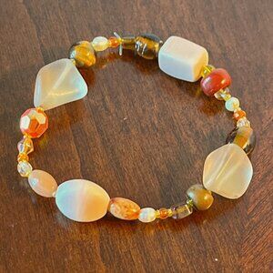 Handmade Beaded Stretch Bracelet - Orange
